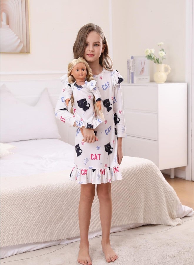 Bow Dream Girl Dress Cute Cartoon and Matching American Girl Doll Clothes Accessories for Girls Dresses White Cat Size 130 - Image 2